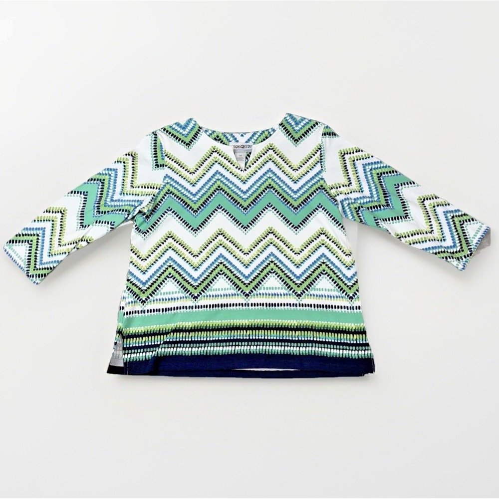 NWT Alfred Dunner Top Shirt Petite PM Multi Color 3/4 Sleeve Round Neck Beads